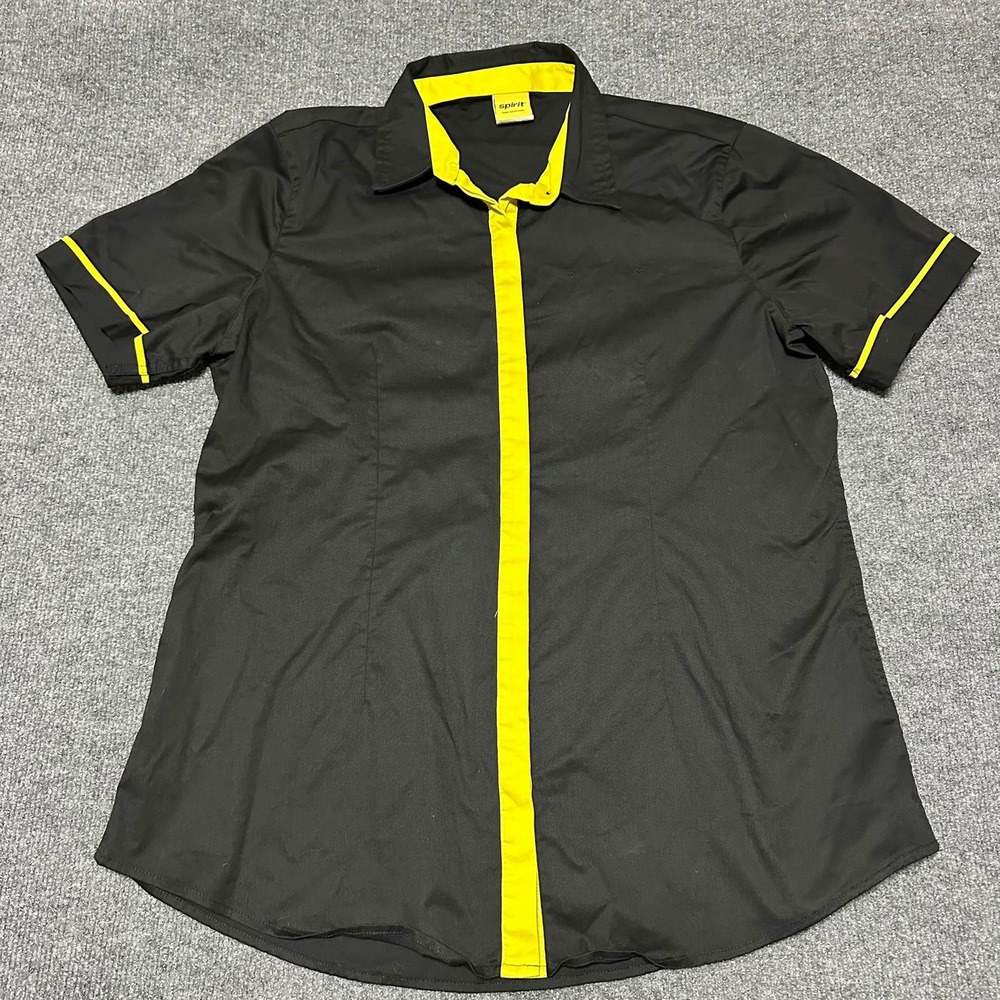 Spirit Ladies XL Black Yellow Short Sleeve Button Up Shirt SAL4503